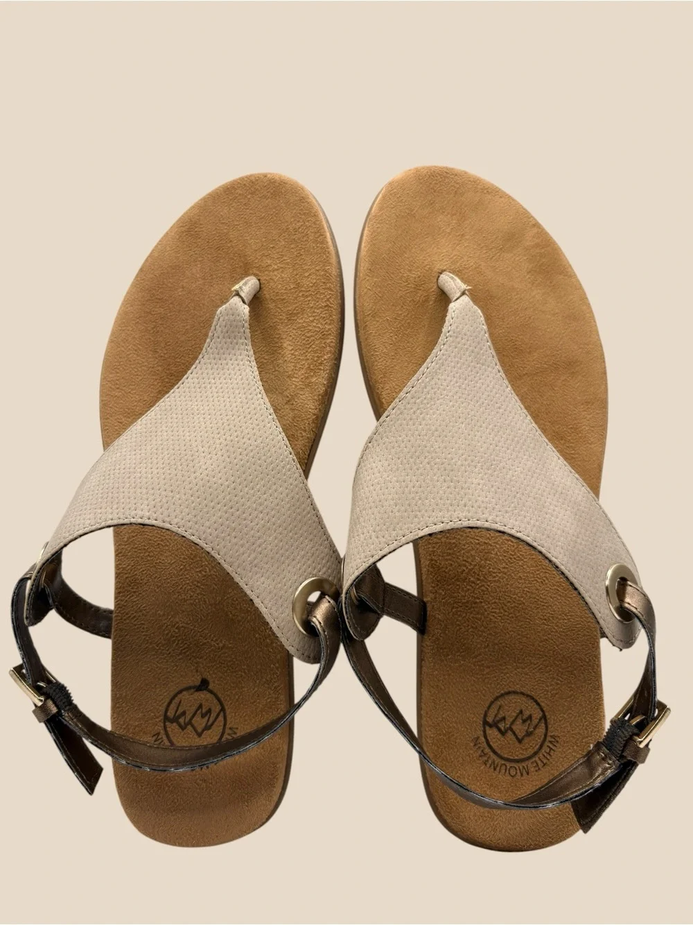 White Mountain London Thong Sandals Women’s 9.5M Taupe Comfort Slingback